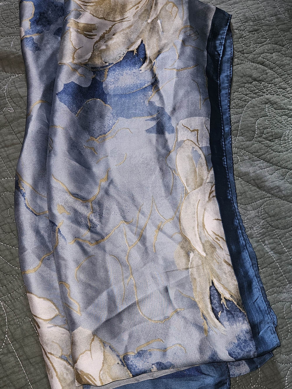 Blue Floral Satin Scarf - Picture 4 of 4